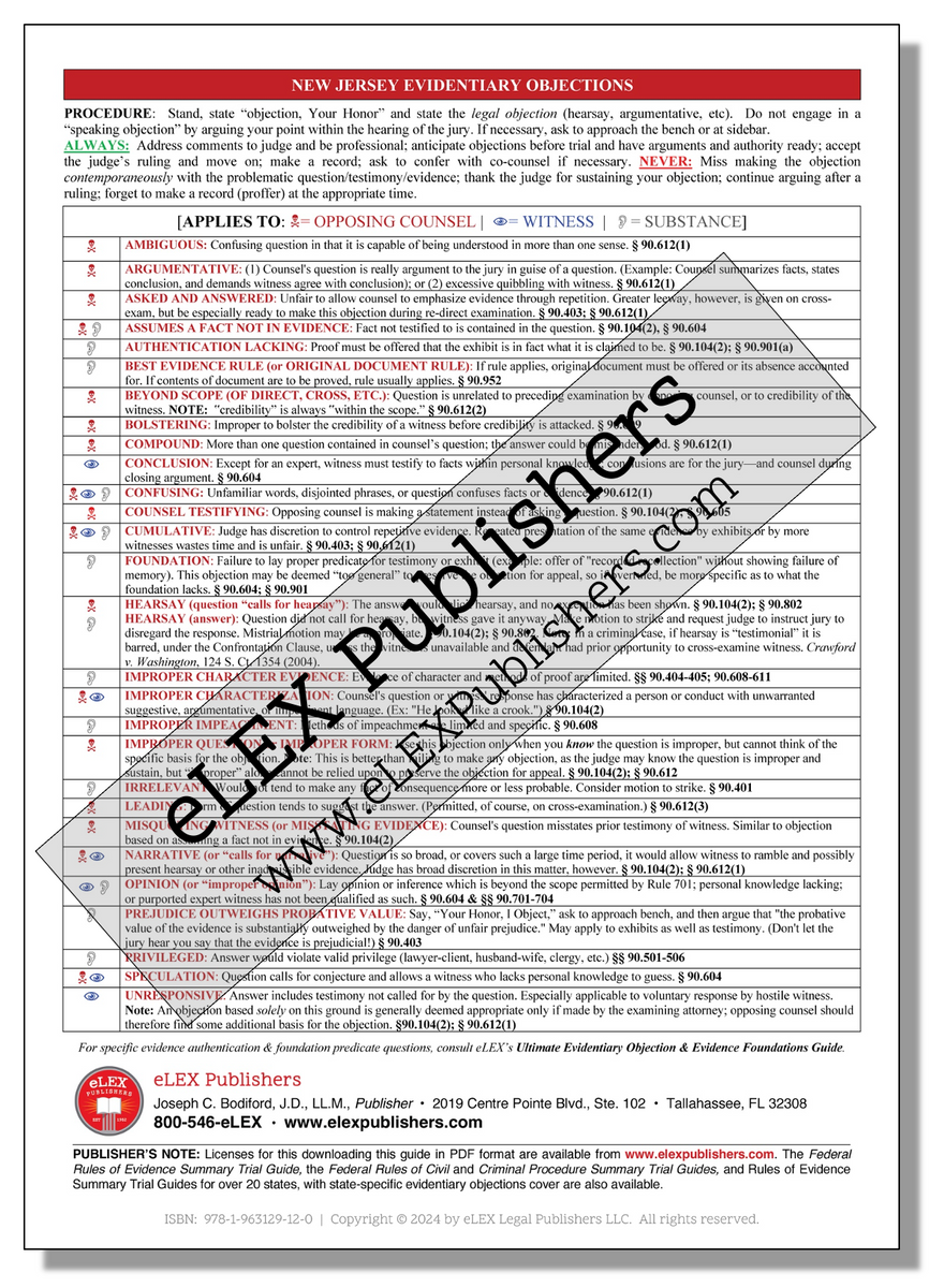 New Jersey Rules of Evidence Summary Trial Guide - Main Image