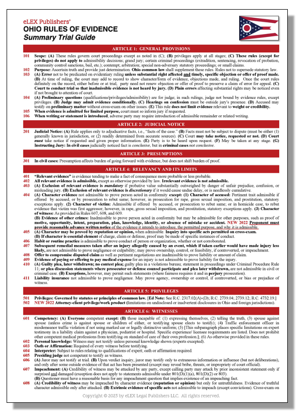 Ohio Rules of Evidence Summary Trial Guide