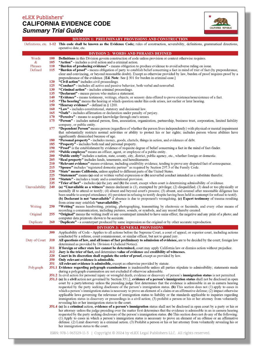 California Rules of Evidence Summary Guide