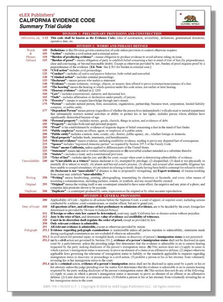 California Rules of Evidence Summary Guide