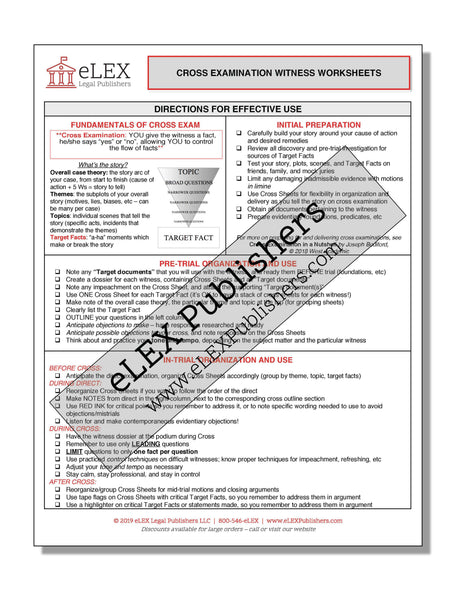 Cross Examination Witness Worksheets (PDF and