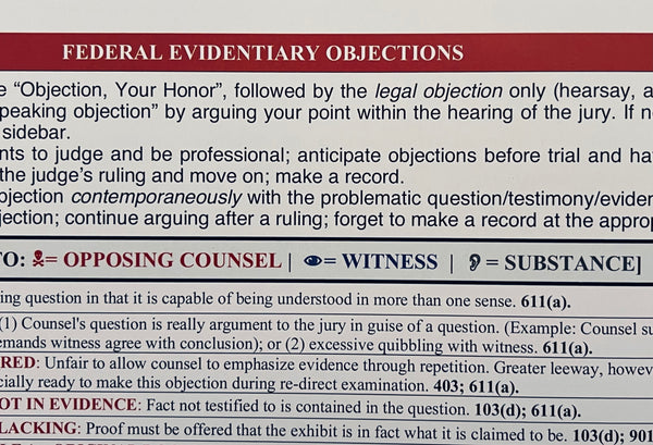 Objections To Evidence Federal Rules of Evidence Summary Trial Guide